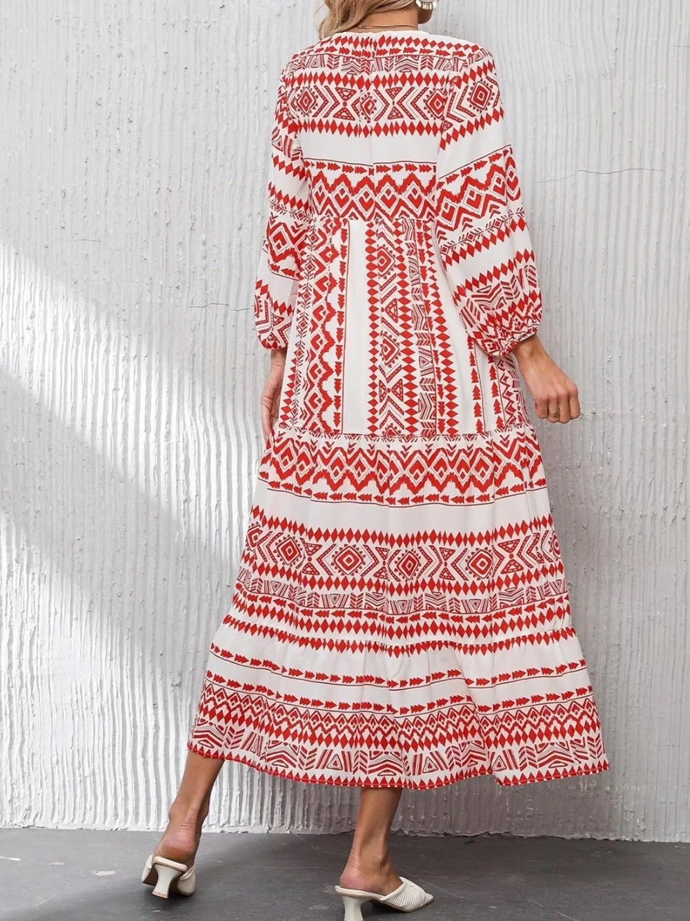Boho Red & White Print Maxi Dress - Picture 2 of 2